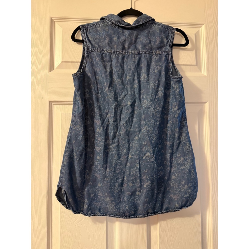 Coldwater Creek Blue Floral Tencel Sleeveless Button Down Shirt Medium 10-12 - Picture 6 of 7